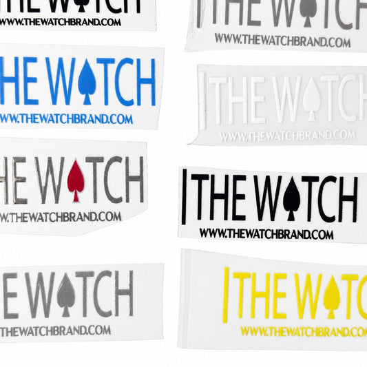 The Watch 3 by 1 inch signature UV decals shown in assorted colors.