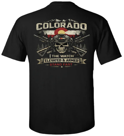Back view of Colorado Elevated & Armed Tee from The Watch