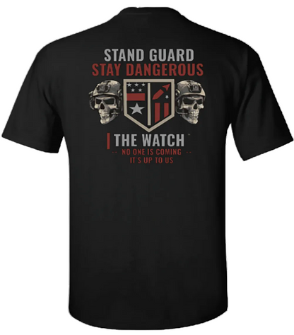 Back view of Stand Guard Stay Dangerous Tee from The Watch