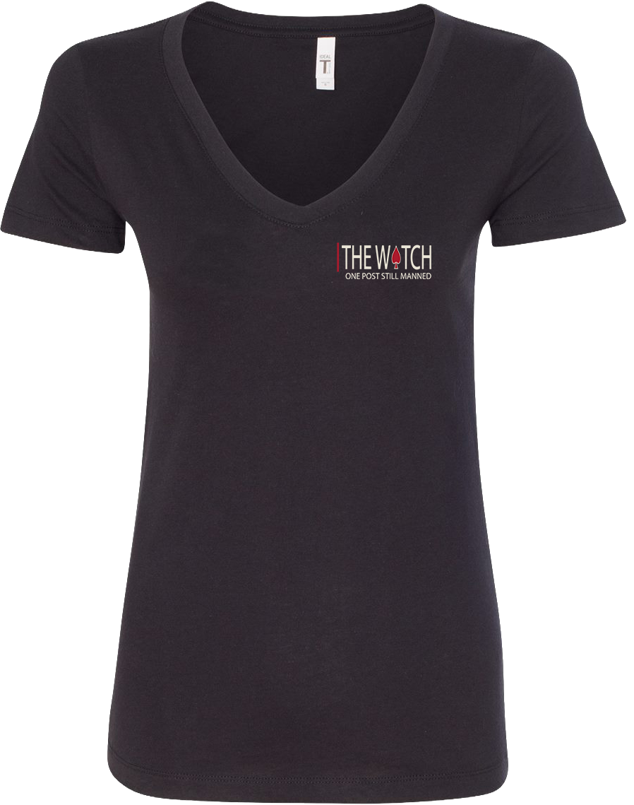 Front view of She Served V-Neck Tee from The Watch