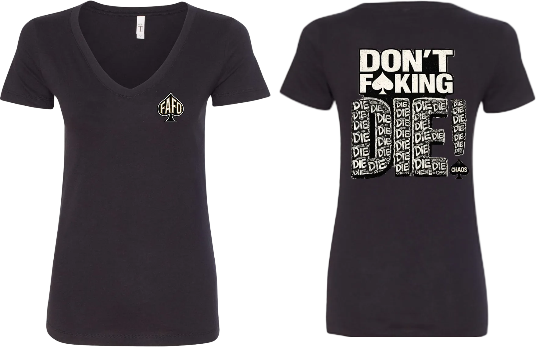 The Watch Brand Women's Don't F*king Die V-Neck - front and back view