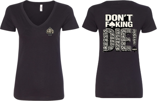 The Watch Brand Women's Don't F*king Die V-Neck - front and back view