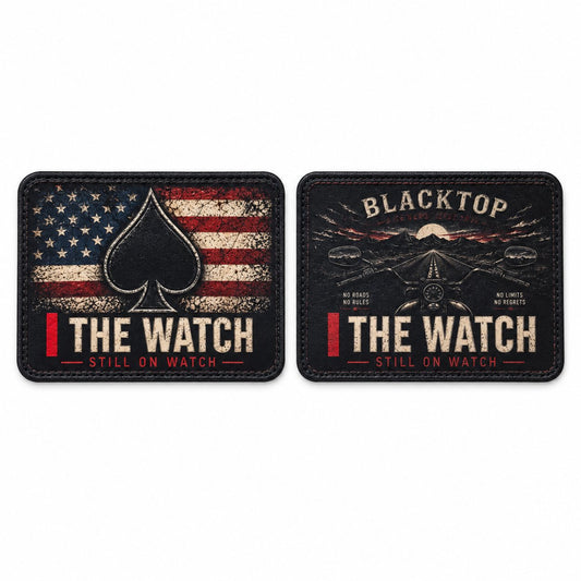 American Flag Spade and Blacktop UV-printed leatherette hat patches.